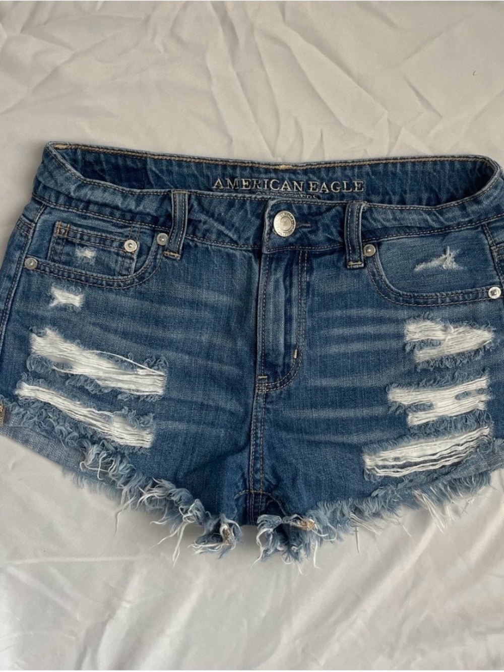 American Eagle Outfitters Women's Distressed Dark Blue Denim Cutoff Shorts